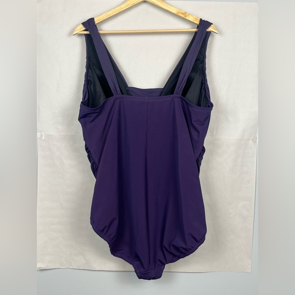 Lands End Women's SlenderSuit Grecian Low Leg 1 Piece Swimsuit, Blackberry, 20W - Picture 3 of 10